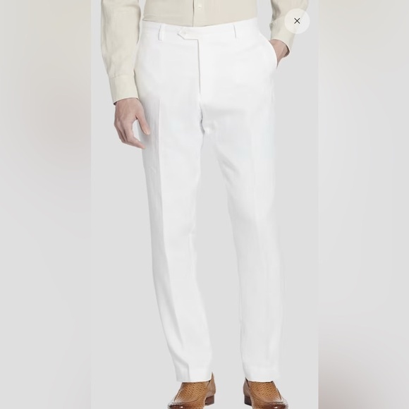 NWT Men’s Modern Fit 100% Linen Trousers | Size 44W x 32L | Bright White - Picture 3 of 11